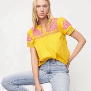 J Crew Yellow and Pink Embroidered Women's Top, size  XS. Excellent condition.